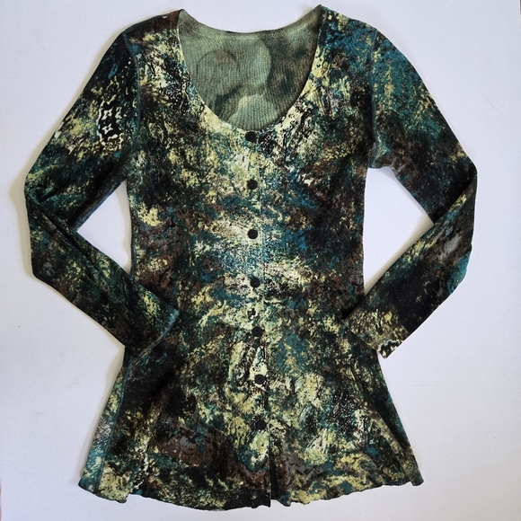 NWOT Nic + Zoe cotton lyocell green artsy cottage boho cardigan 2 way sz M - Picture 6 of 10